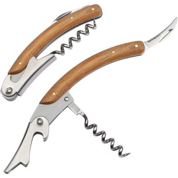 Metalen kelnersmes met bamboe heft Beige