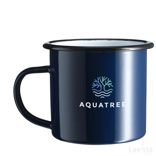 Retro Emaille Mug Mok Blauw/Zwart