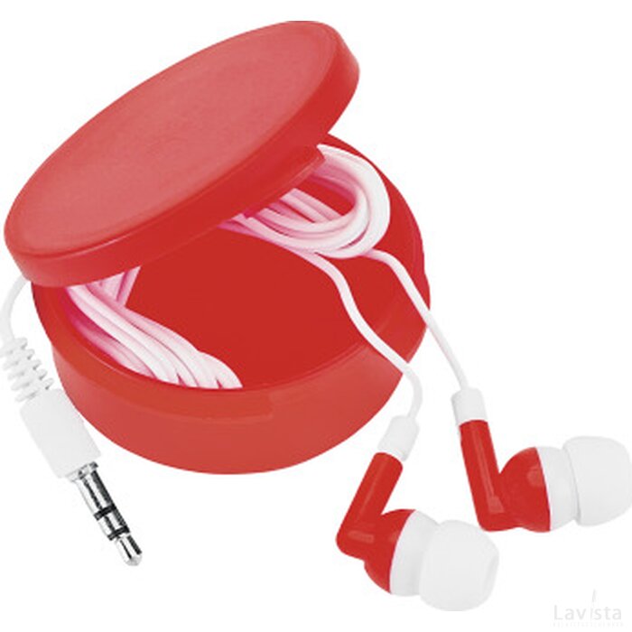Oordopjes in rond kunststof doosje. SALE rood
