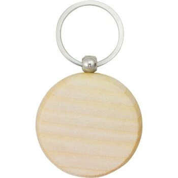 Ronde houten sleutelhanger. ecru