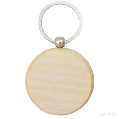 Ronde houten sleutelhanger. ecru