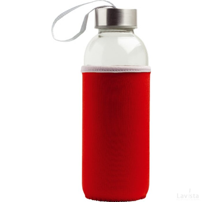 Glazen fles neopreen hoes 500 ml zilverkleurige dop rood