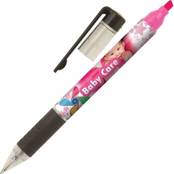 DELOS balpen met textmarker in full colour all over bedrukt roze