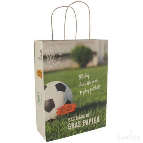 Draagtas van 100% boomvrij graspapier, 120 gsm, 310x120x410 mm. custom made
