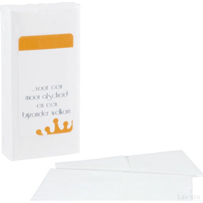 Pakje met 10 papieren zakdoekjes full colour label transparant