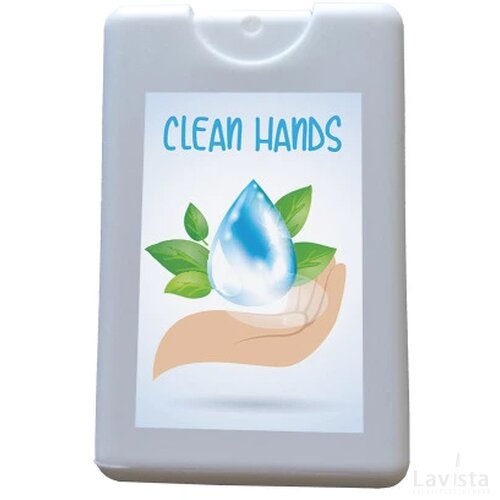 Handreinigingsspray card, 16 ml met full colour label wit