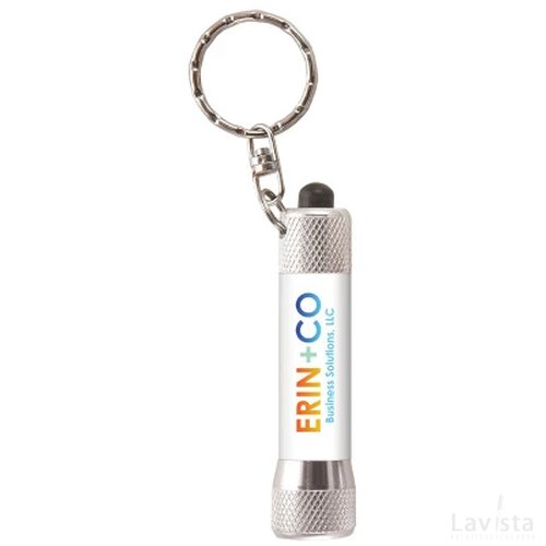 Zaklamp LED sleutelhanger met batterijen inclusief lasergravering wit