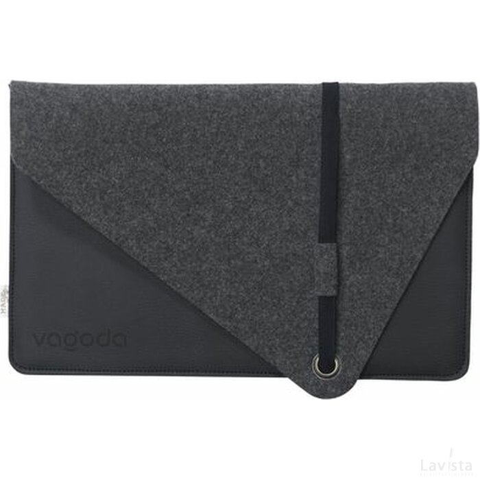 Recycled Felt & Apple Leather Laptop Sleeve 15 Inch Zwart