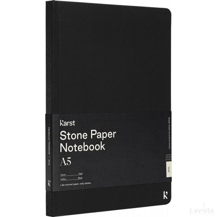 Karst® A5 hardcover notitieboek van steenpapier - vierkant Zwart