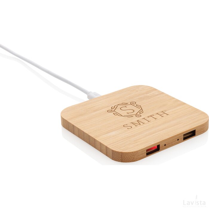 Bamboe 5W draadloze oplader met USB bruin