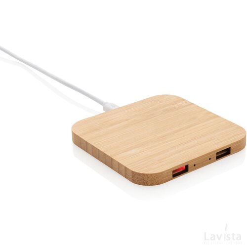 Bamboe 5W draadloze oplader met USB bruin
