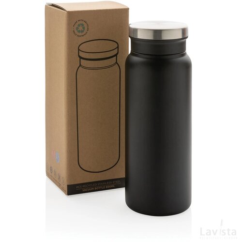 RCS gerecycled roestvrijstalen vacuümfles 600ML zwart, zwart