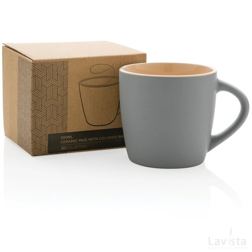 Keramische mok met gekleurde binnenkant 300 ml bruin, grijs
