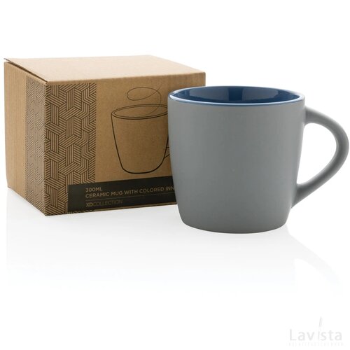 Keramische mok met gekleurde binnenkant 300 ml blauw, grijs