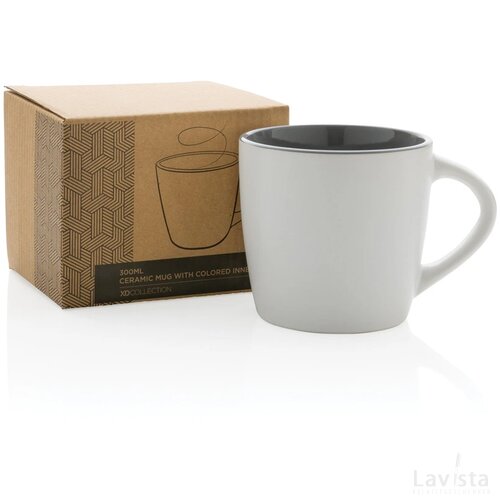 Keramische mok met gekleurde binnenkant 300 ml wit, grijs