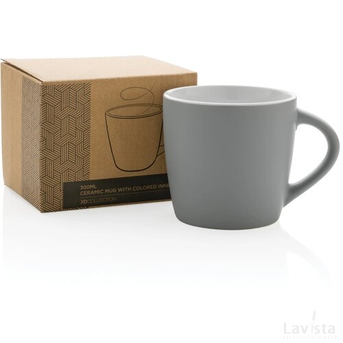Keramische mok met gekleurde binnenkant 300 ml grijs, wit