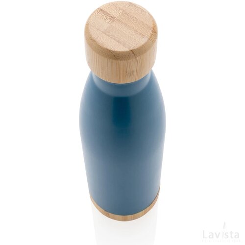 Vacuüm roestvrijstalen fles met bamboe deksel en bodem blauw