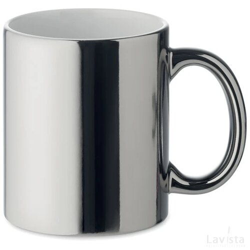 Keramische mok metallic 300 ml Holly glanzend zilver
