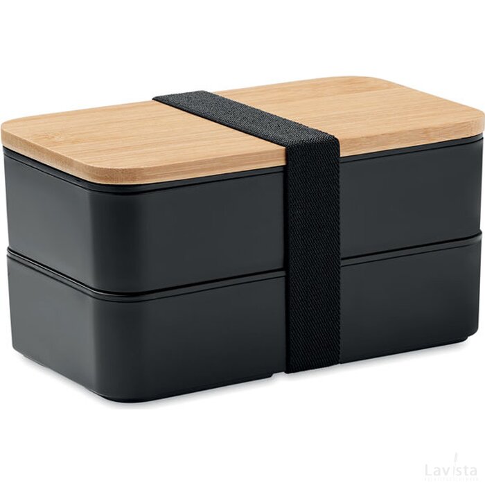 Lunchbox pp bamboe deksel2x400m Baaks zwart