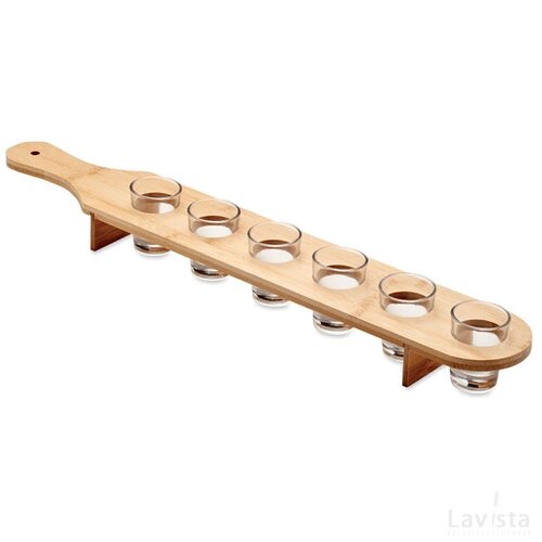 Set van 6 borrelglaasjes In a raw hout