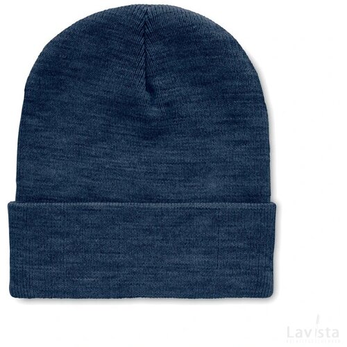 Rpet beanie met omslag Polo rpet blauw