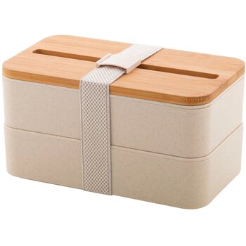 Lunchbox met bestek & telefoonhouder Naturel