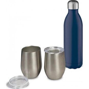 Drinkset Swing met twee bekers zilver / donker blauw