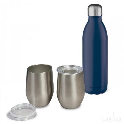 Drinkset Swing met twee bekers zilver / donker blauw