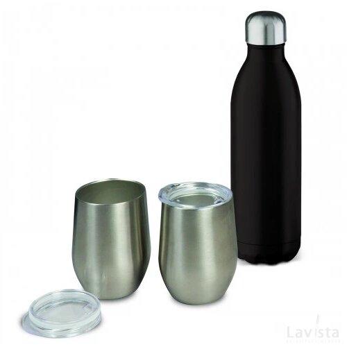 Drinkset Swing met twee bekers zilver / zwart