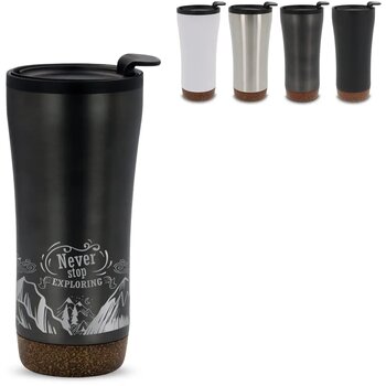 RVS thermosbeker met kurk detail (480 ml) Zwart RVS thermosbeker met kurk detail (480 ml) Zwart