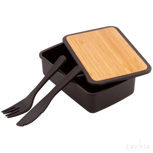 Eco lunchbox met bestekset Zwart
