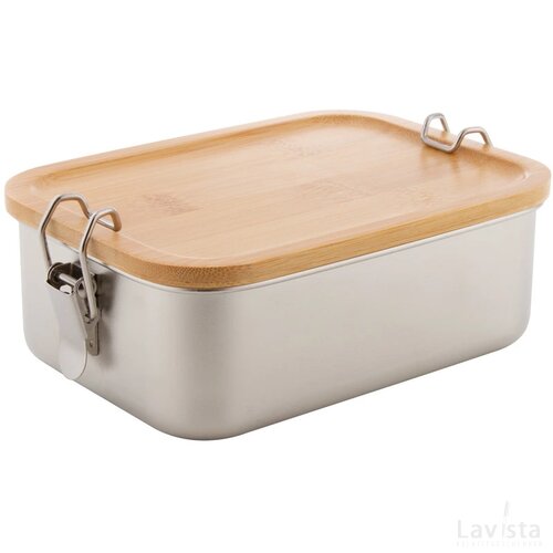RVS lunchbox met bamboe deksel (750 ml) Zilver