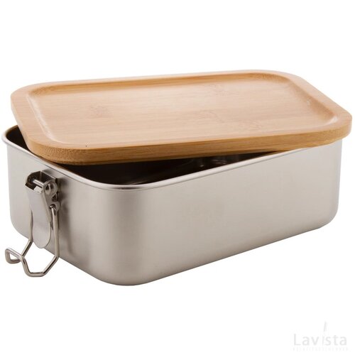 RVS lunchbox met bamboe deksel (750 ml) Zilver