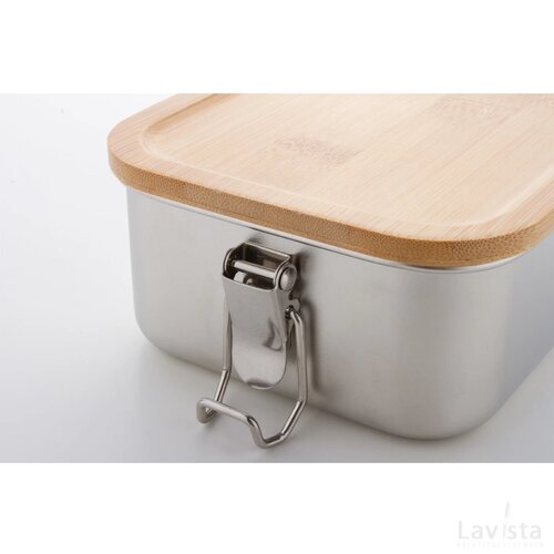 RVS lunchbox met bamboe deksel (750 ml) Zilver