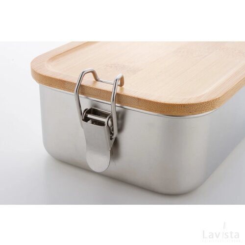 RVS lunchbox met bamboe deksel (750 ml) Zilver