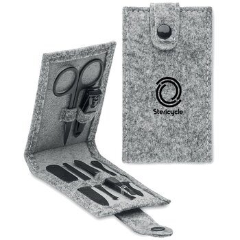 Manicure set in RPET etui (6-delig) Grijs