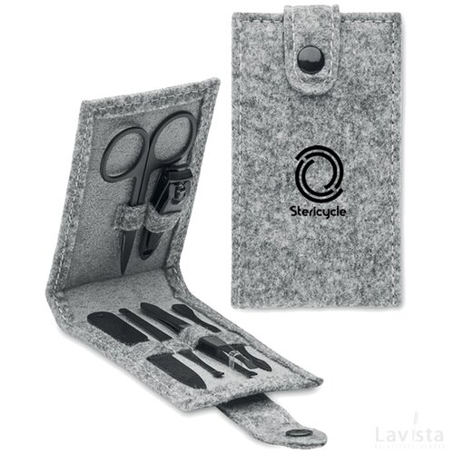 Manicure set in RPET etui (6-delig) Grijs