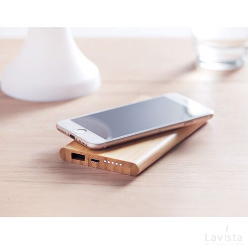 Bamboe powerbank met draadloze oplader (6.000 mAh) Bruin