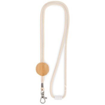 Katoenen keycord met bamboe detail Beige