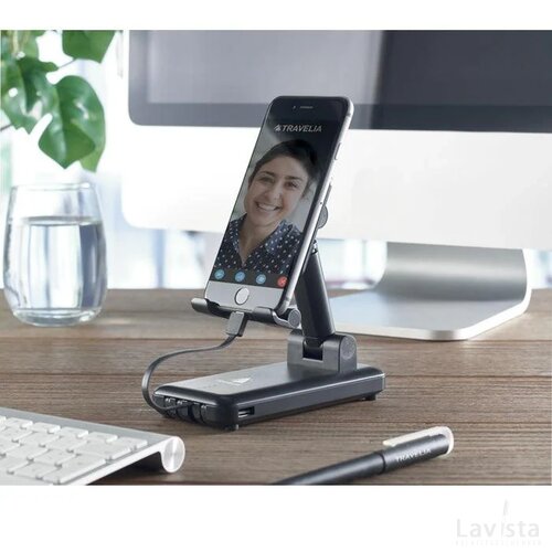 Powerbank met uitschuifbare telefoonhouder (10.000 mAh) Zwart
