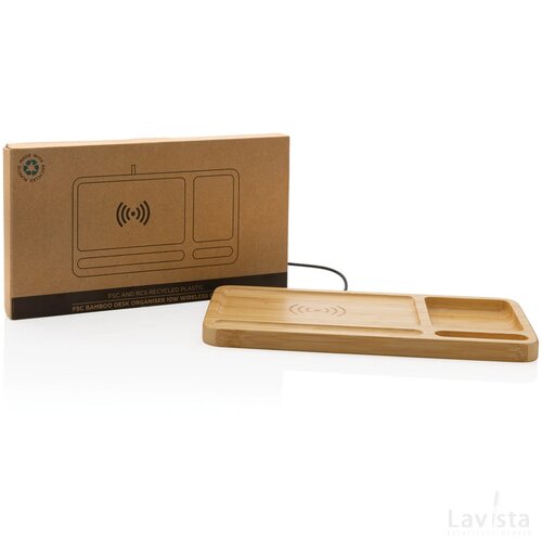 Bamboe bureau-organizer 10W draadloze oplader bruin