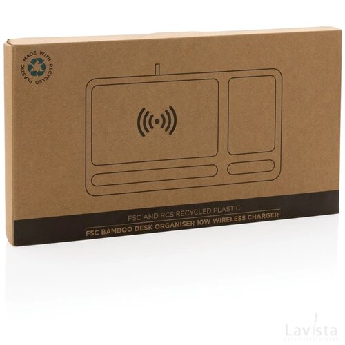 Bamboe bureau-organizer 10W draadloze oplader bruin