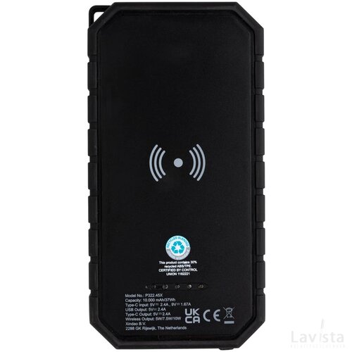RCS recycled plastic solar powerbank 10W Wireless zwart