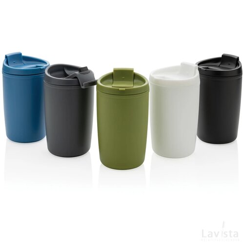 GRS gerecycled PP beker met klapdeksel zwart