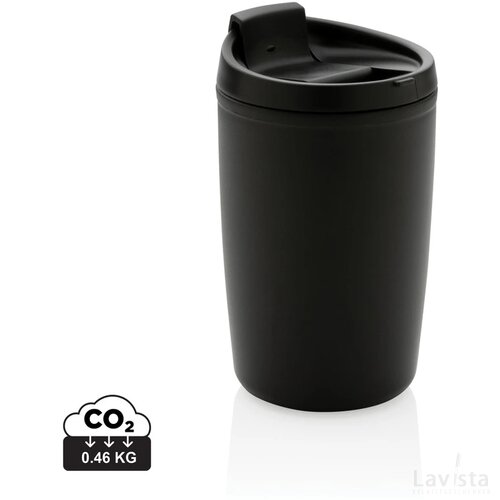 GRS gerecycled PP beker met klapdeksel zwart