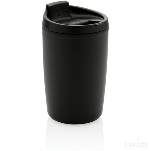 GRS gerecycled PP beker met klapdeksel zwart