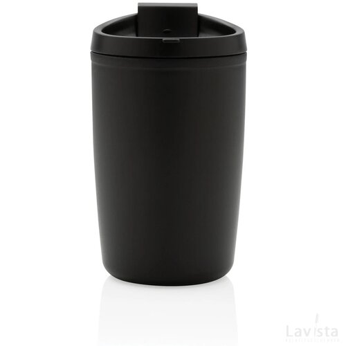 GRS gerecycled PP beker met klapdeksel zwart