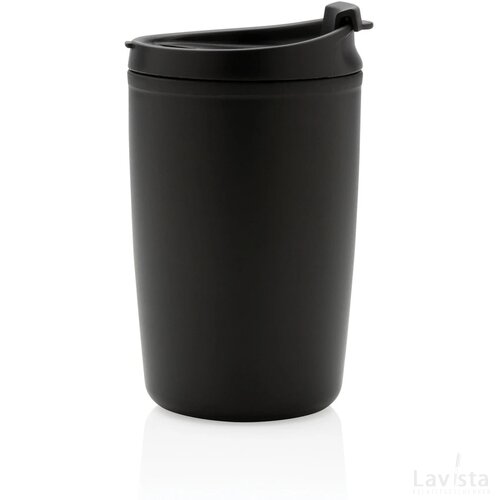 GRS gerecycled PP beker met klapdeksel zwart