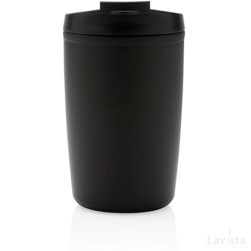 GRS gerecycled PP beker met klapdeksel zwart