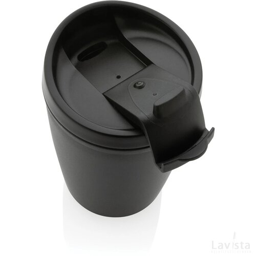 GRS gerecycled PP beker met klapdeksel zwart